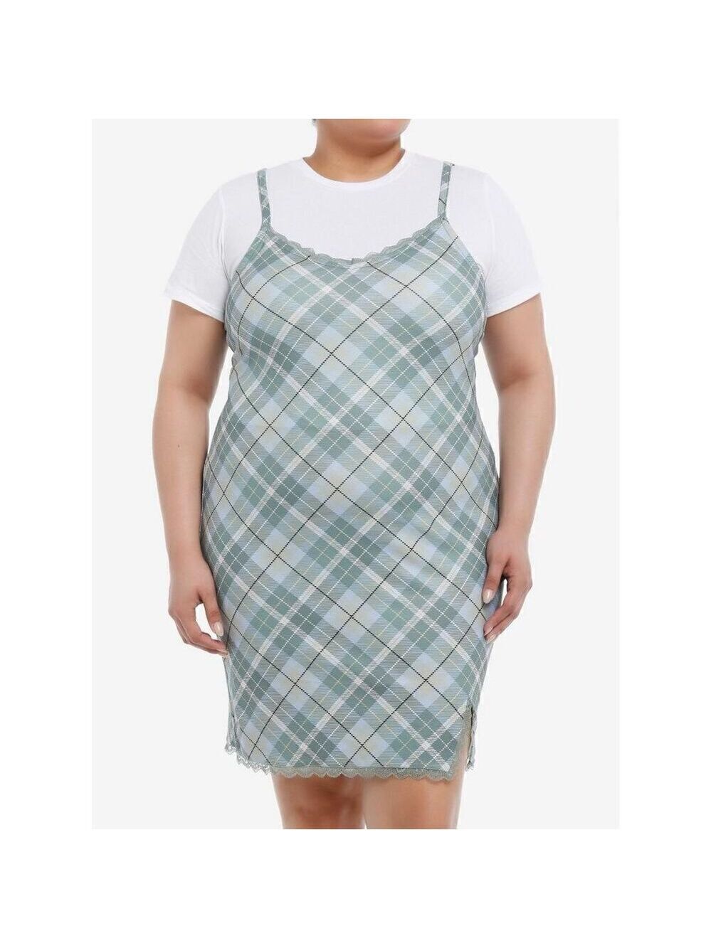 Teal Plaid Twofer Dress Plus Size 1